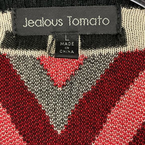 JEALOUS TOMATO Tribal Cardigan Sweater Fringe Southwestern Aztec Black sz L Art - Picture 7 of 11